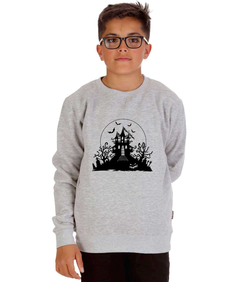 Kids Haunted House of Halloween Oxford Grey Jumper