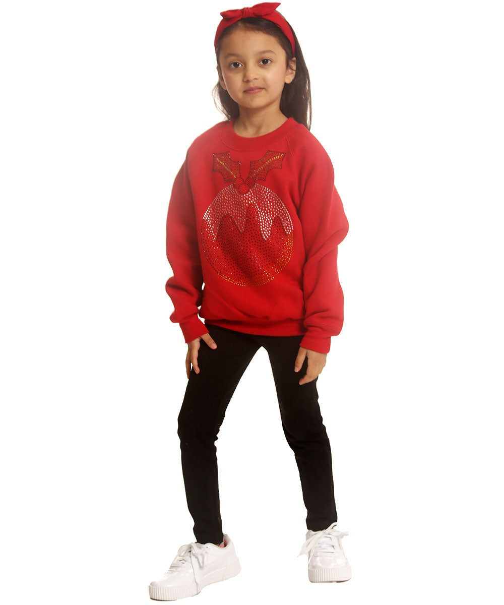 Trendy Toggs Kids Red Rhinestone Christmas Pudding Jumper