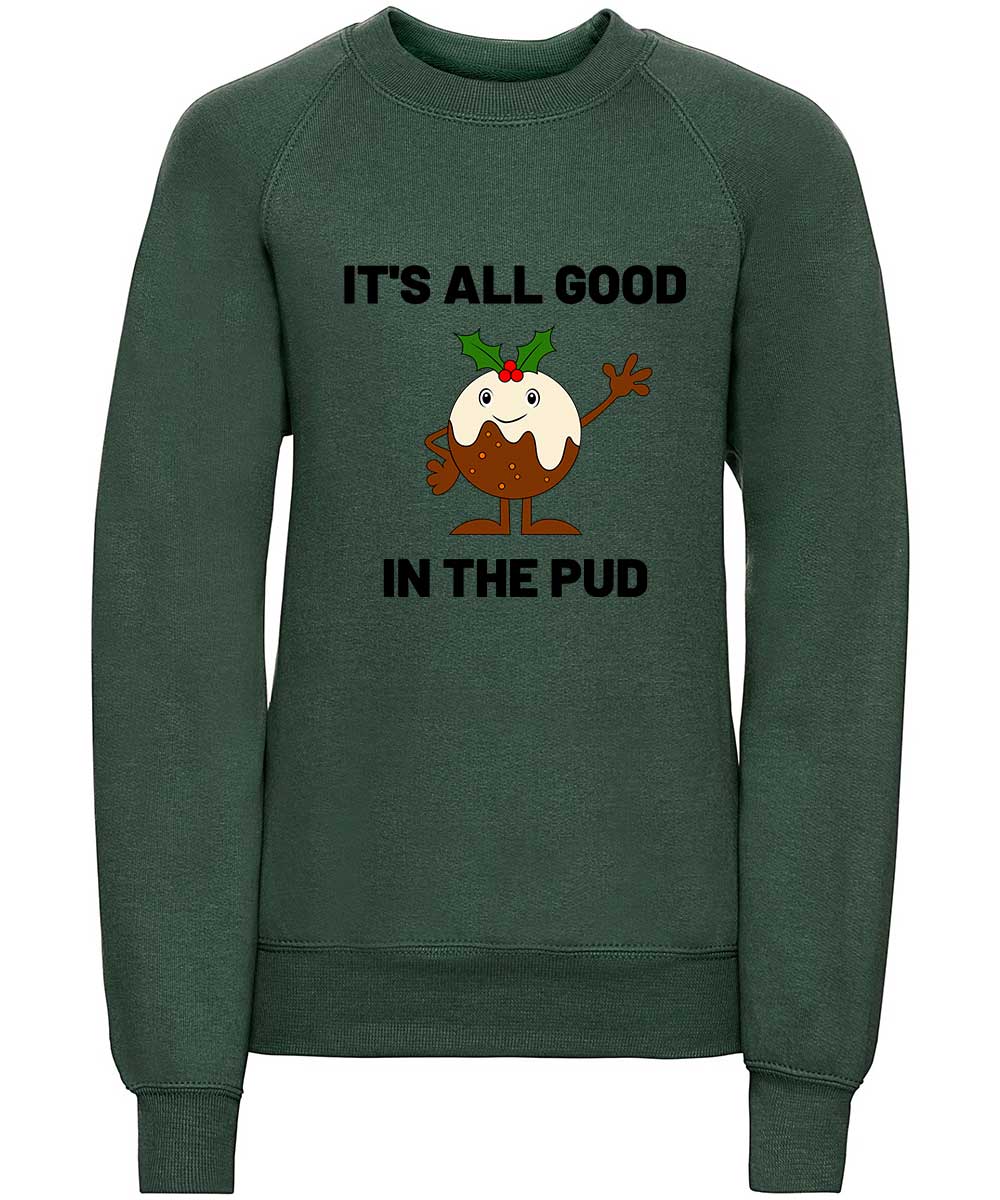 Trendy Toggs Kids Christmas pudding Jumper Green