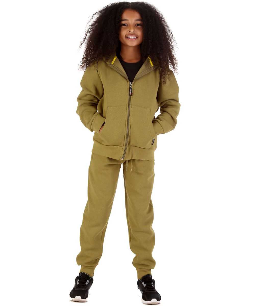Trendy Toggs Kids Fleece Zip Up Olive Green Tracksuit