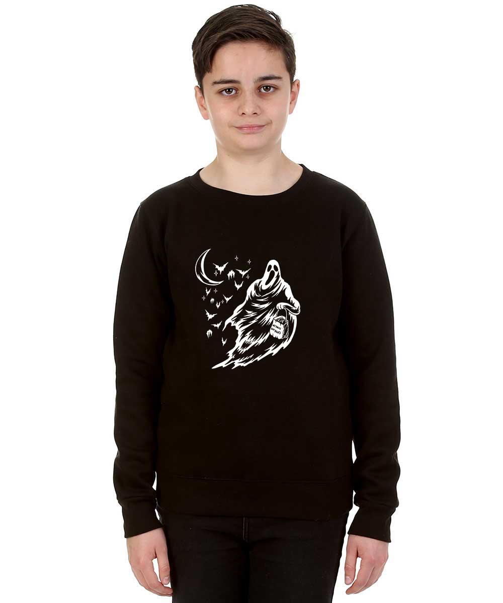 Kids Trick or Treating Ghost Black Sweatshirt