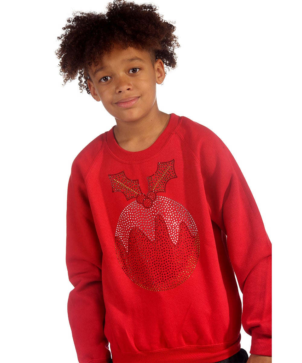 Trendy Toggs Kids Red Rhinestone Christmas Pudding Jumper