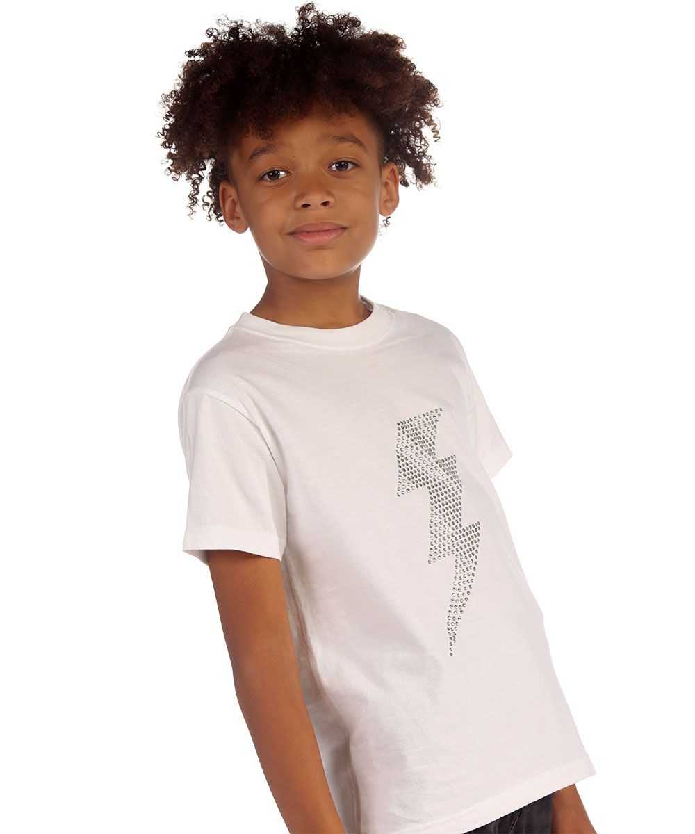 Trendy Toggs Kids White Lighting Bolt Rhinestone T-shirt