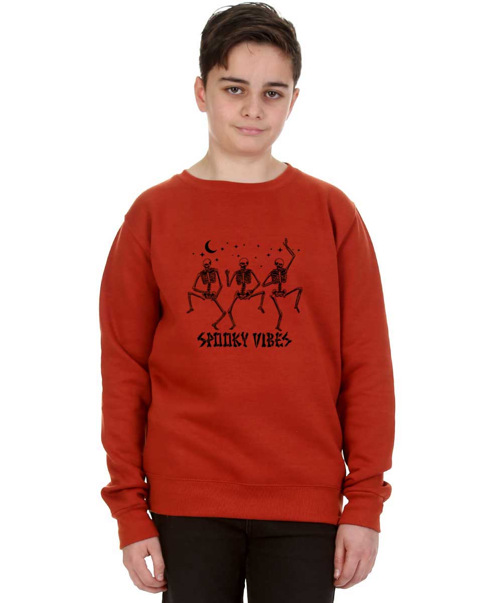 Kids Halloween Scary Dancing Skeleton Rust Sweatshirt