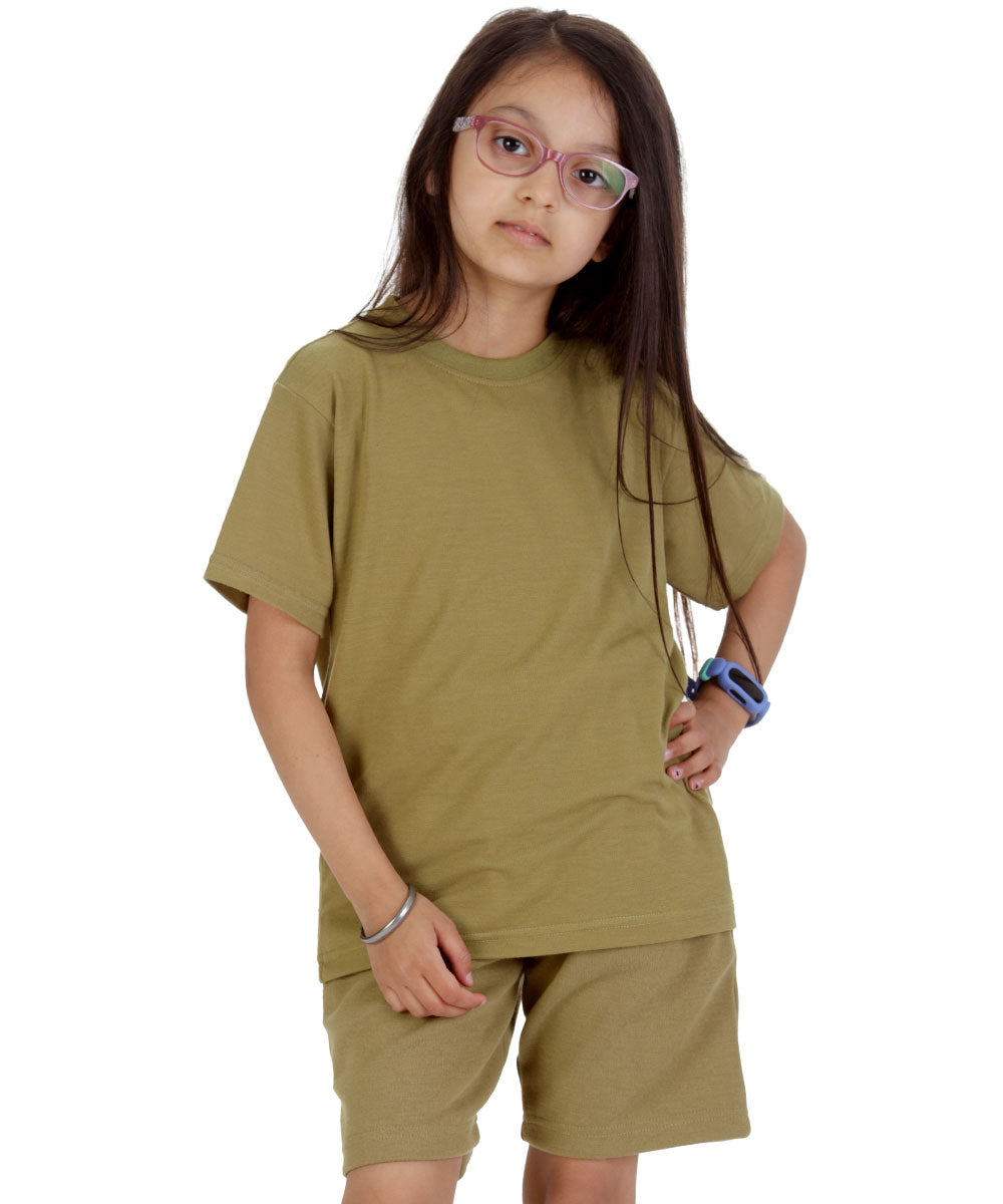 Kids Olive Green T-shirt and Shorts Set