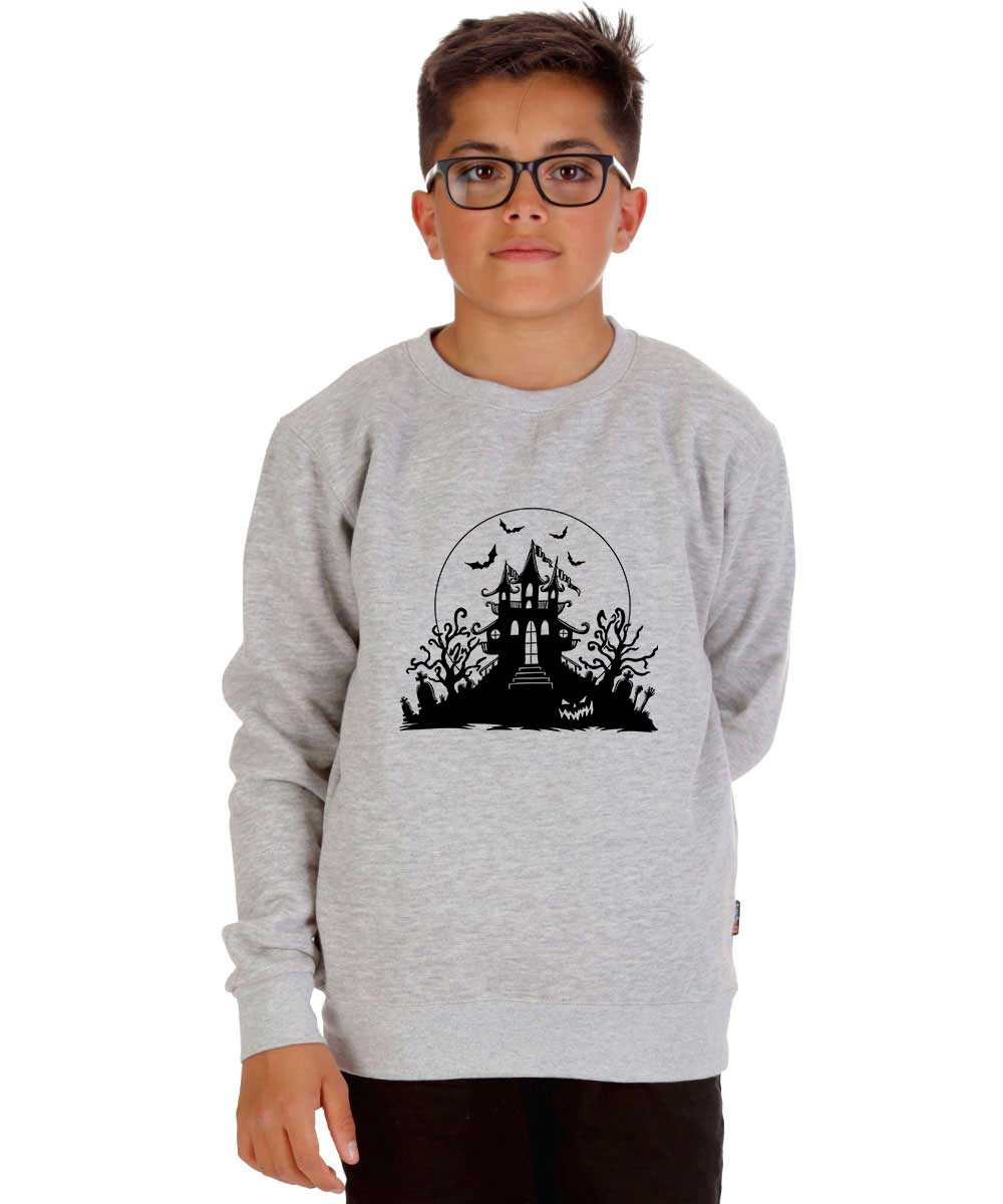 Kids Haunted House of Halloween Oxford Grey Jumper