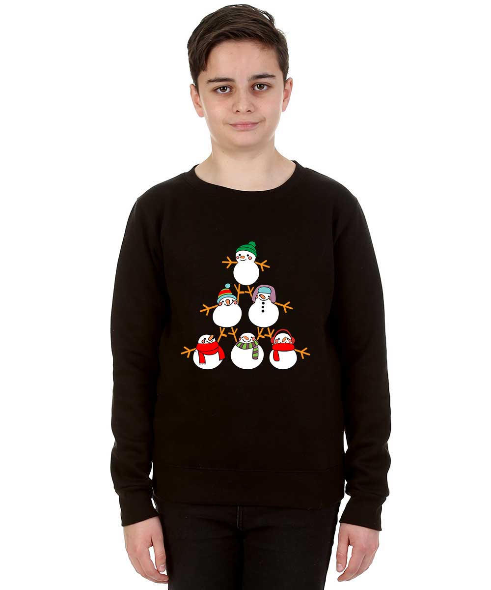 Kids Snowmen Christmas Tree Jumper Black