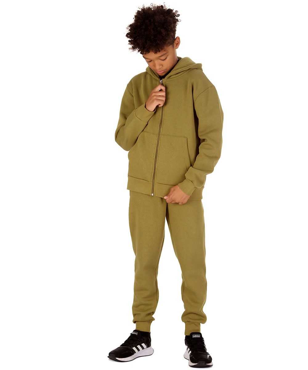 Trendy Toggs Kids Fleece Zip Up Olive Green Tracksuit