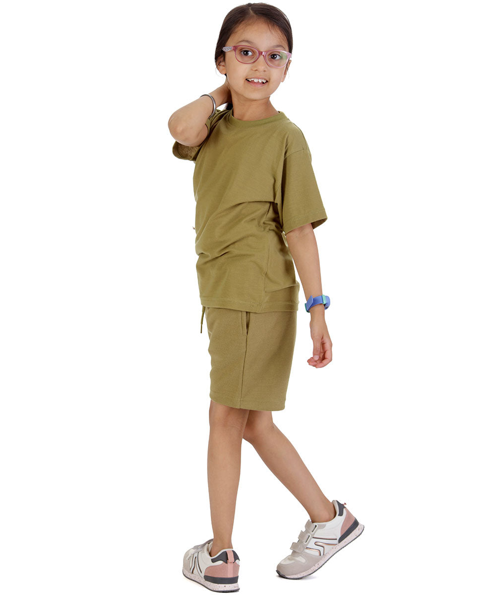 Kids Olive Green T-shirt and Shorts Set