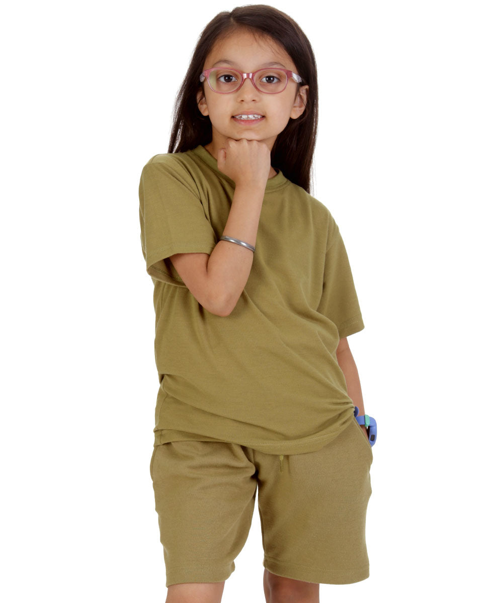 Kids Olive Green T-shirt and Shorts Set