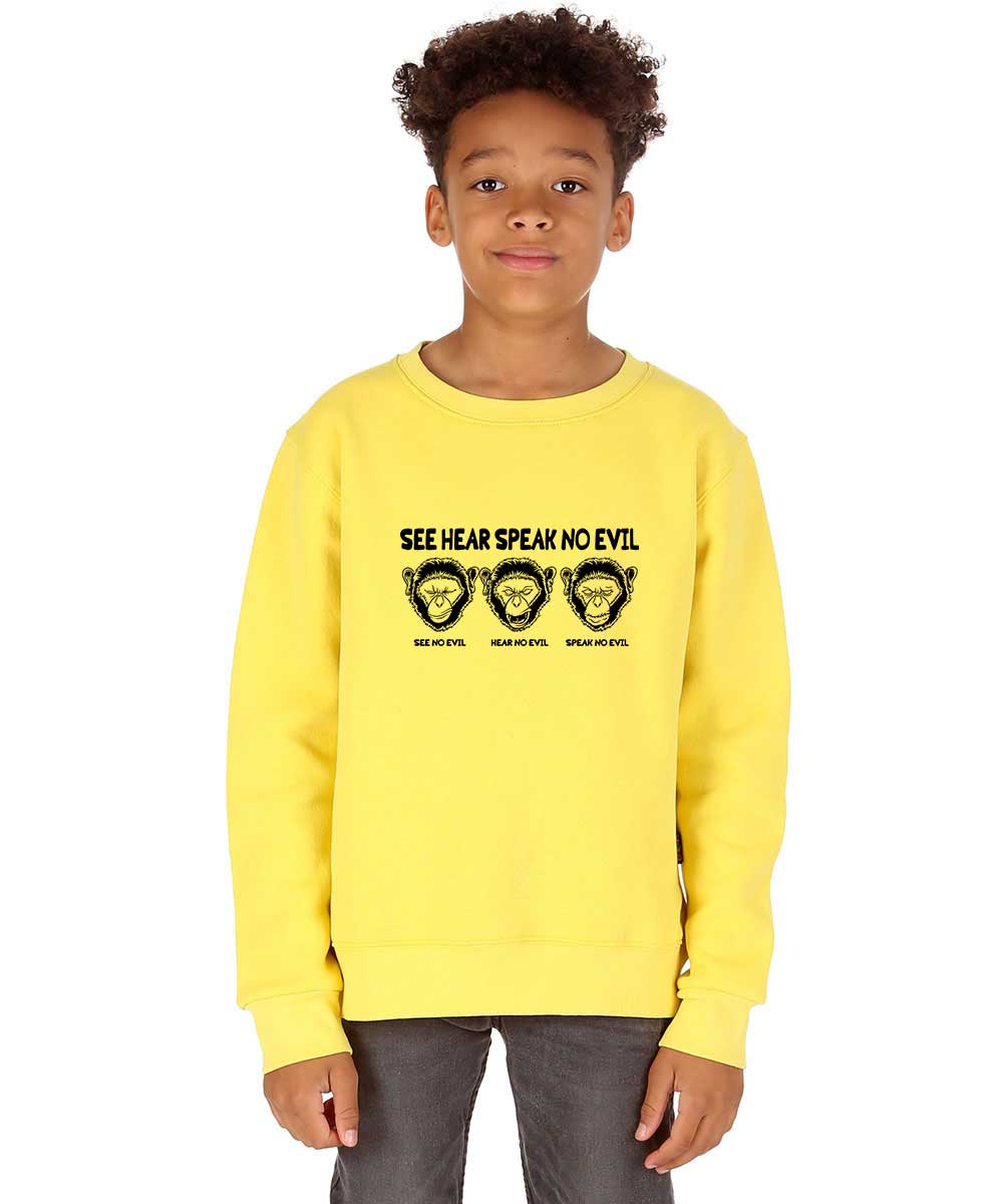 Kids 3 Wise Monkey Print Yellow Sweatshirt