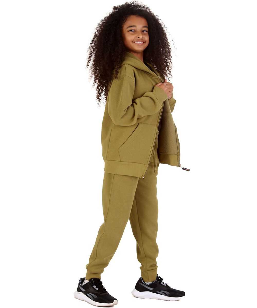 Trendy Toggs Kids Fleece Zip Up Olive Green Tracksuit