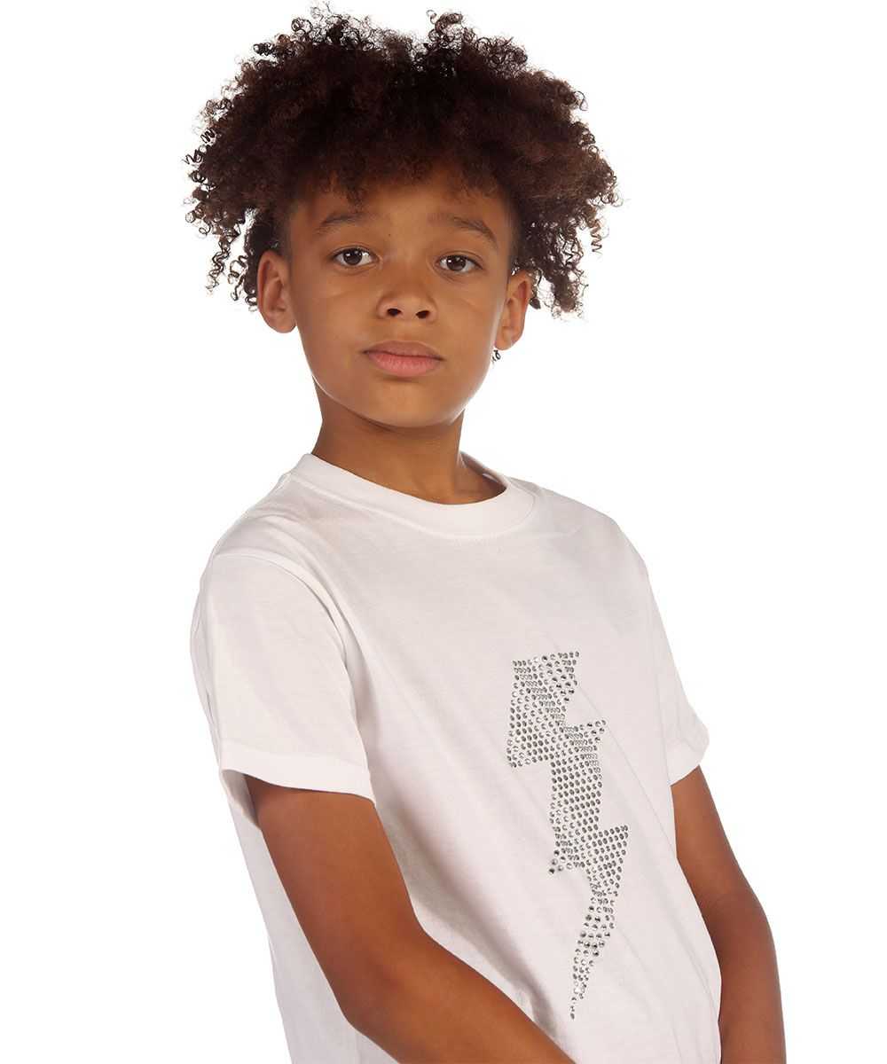 Trendy Toggs Kids White Lighting Bolt Rhinestone T-shirt