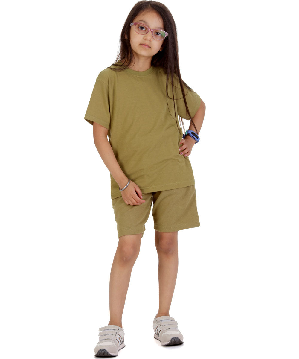 Kids Olive Green T-shirt and Shorts Set